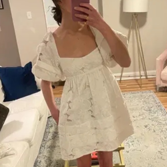 For Love & Lemon Evelyn Puff Sleeve Mini Dress in White Size XS - Picture 3 of 10